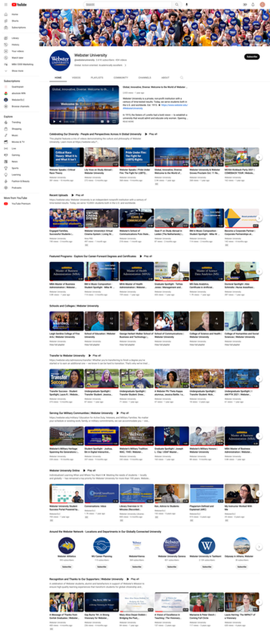 Screenshot of YouTube channel page